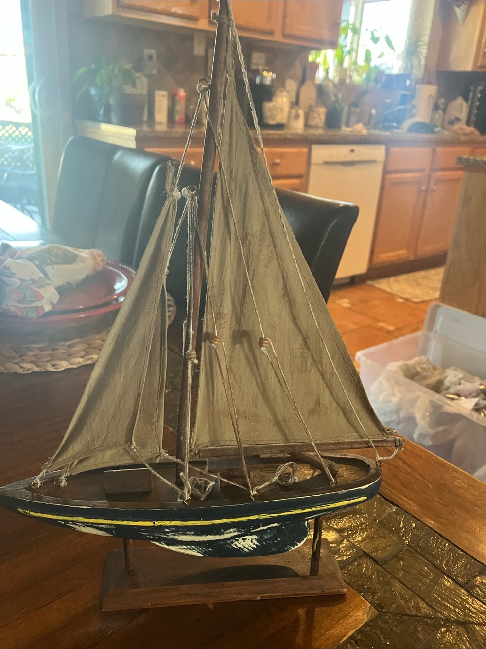 Handcrafted Nautical Sailboat Accent in Brown and Cream